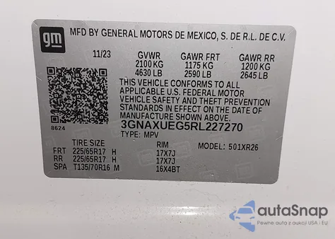2024 Chevrolet Equinox Awd Lt z USA, uszkodzony, nr VIN 3GNAXUEG5RL227270
